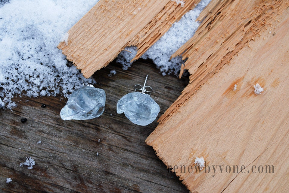 Small Beach Glass Earrings - looks like ice