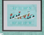 8 x 10 Poster - City with Latitude and Longitude - Custom -Typography Wall Art Poster