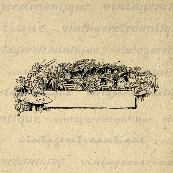 Digital Printable Fairy Banner with Animal Band Download Music Image Graphic Vintage Clip Art for Transfers etc HQ 300dpi No.1844