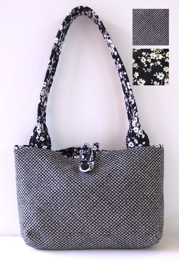 CUTE LITTLE PURSE from upcycled wool - Black and White Check