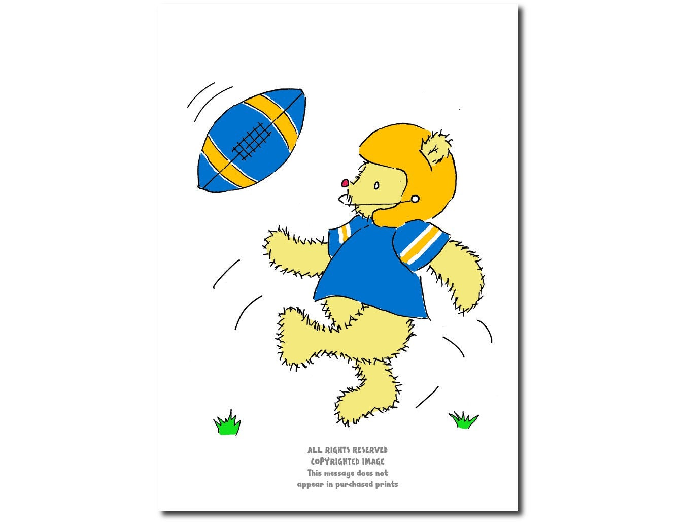 Children's Nursery Art Teddy Bear Print UCLA Bruins Football 8 x 10