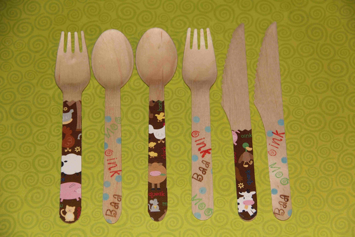 24 Wooden Forks or Spoons- Farm Animals Il_170x135