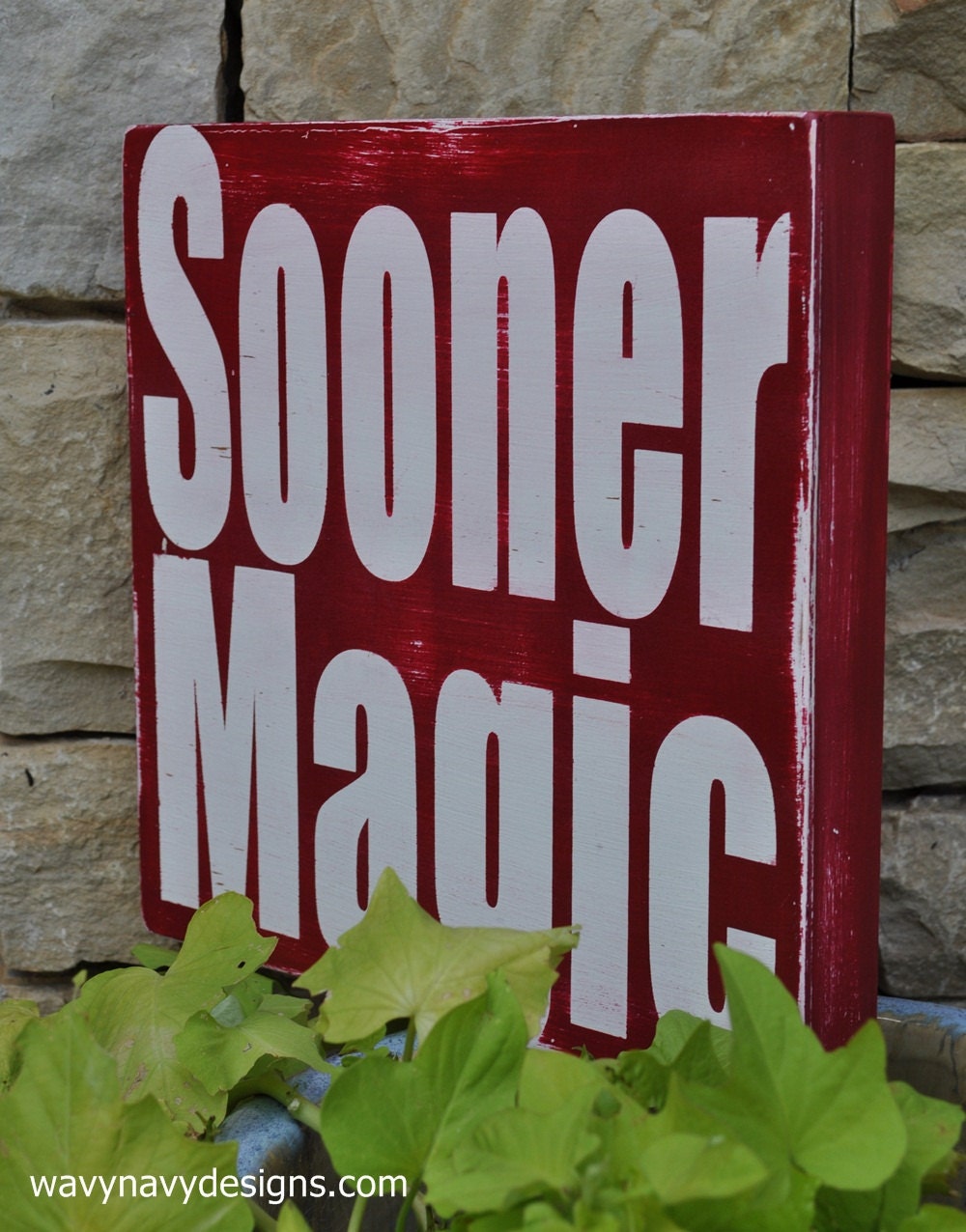 Wood Sign Typography Word Art  - Sooner Magic - Distressed Vintage Subway Style
