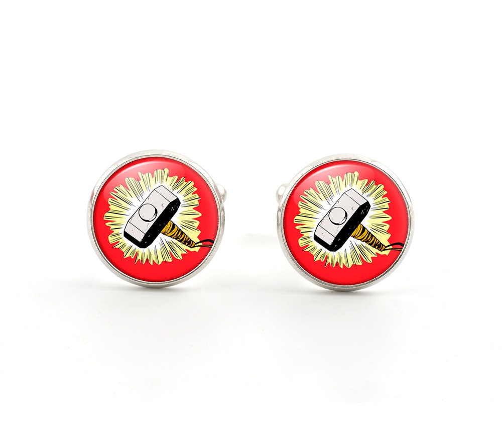 Mens Cufflinks - Thor Hammer Cufflinks - God of Thunder - Marvel Comics - Gifts for Him - Gifts for Birthdays - Accessories for Men