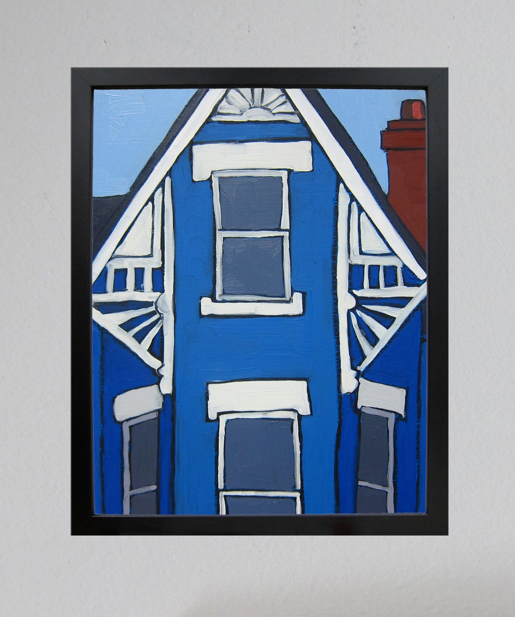 New "Toronto: Buildings, Textures and Brickwork" Series Original Painting 28, Blue House with Chimney,