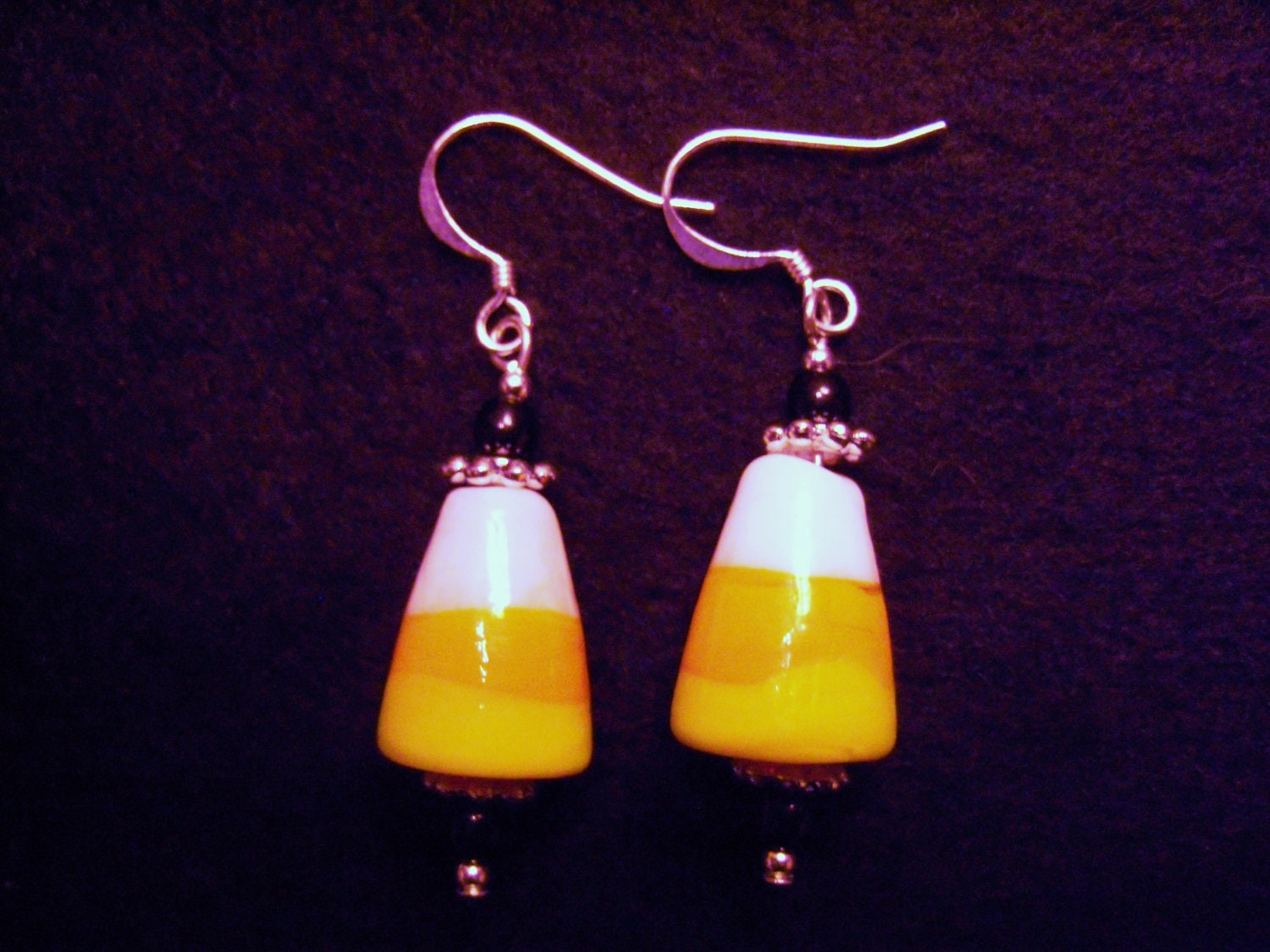 Trick-or-Treat Blown Glass Candy Corn Earrings