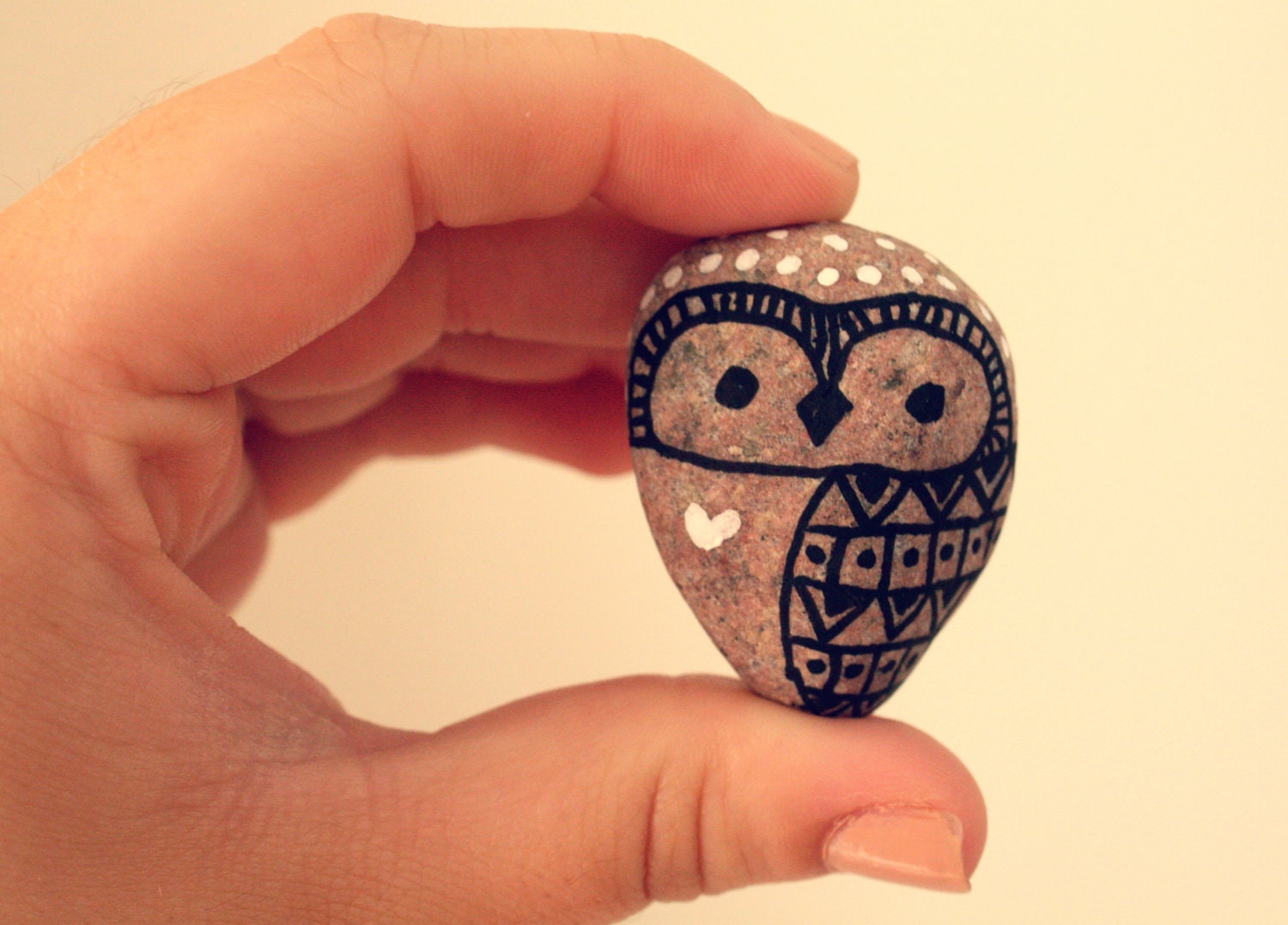 Hand Painted Rock Pet - Aztec Owl