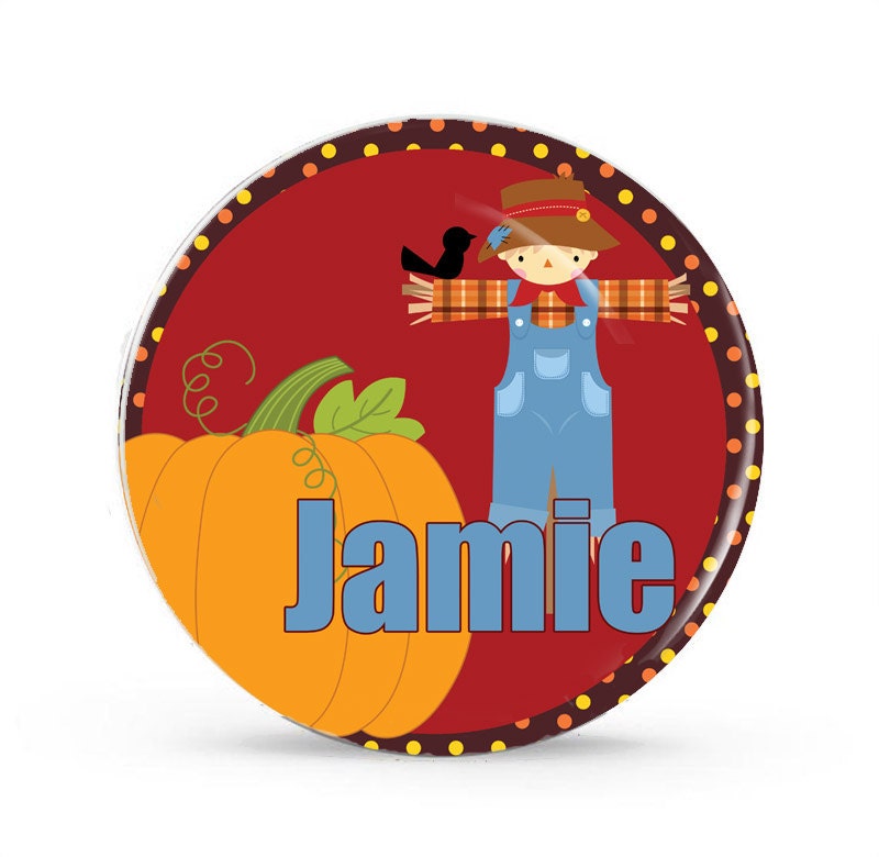 Scarecrow, Pumpkin Boy - Personalized Melamine Plate - Kids Table Setting -  Style 087