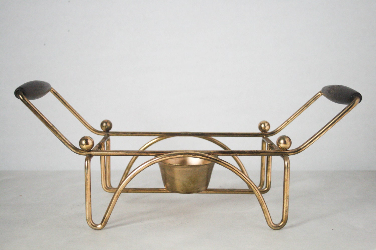 Vintage Mid Century Warming Tray - Teak Handles, Brass Frame, Mad Men