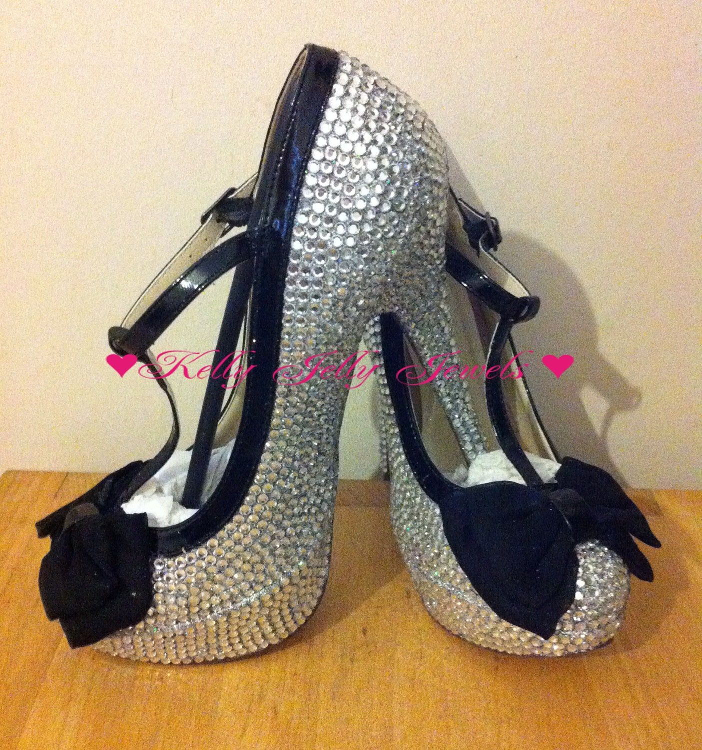 Gorgeous Silver Diamante Platform Shoes Made To Order Bling UK 6-8