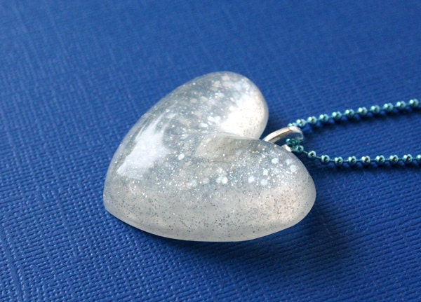 White Resin Heart Pendant Resin Pendant, White Heart, Glitter Heart, Womens Jewelry, Teen  Jewelry