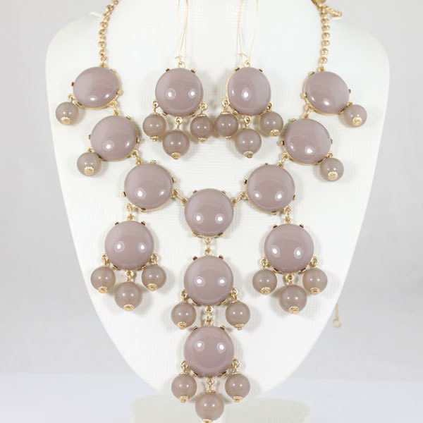 Big Size Smooth Gray/Grey Bubble Jewelry Set,Handmade Bubble Bib Necklace,Earrings,Statement Bubble Necklace-BN0155