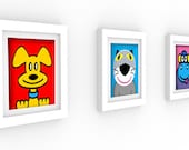 Dog art, cat, hipo, baby nursery decor, nursery wall art, Kids art, kids decor,  Dog & Co,Set of Three  8"X 8" High Quality Prints