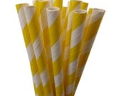 Paper Straws, 25 Striped YELLOW Paper Straws, Cake Pops, Yellow Weddings, Yellow Baby Shower, Yellow Birthday Party, Diy Flags