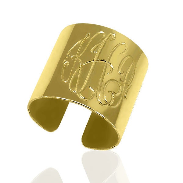 Gold over STERLING SILVER MONOGRAM cuff ring with your choice of 1-3 initials  (Cuff ring-gpss)