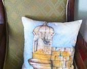 Garita del Morro - Puerto Rico, Pirography, Hand painted Pillow