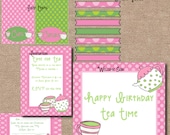 SALE 20% Tea Party Pink and Green Girl custom Birthday Printable