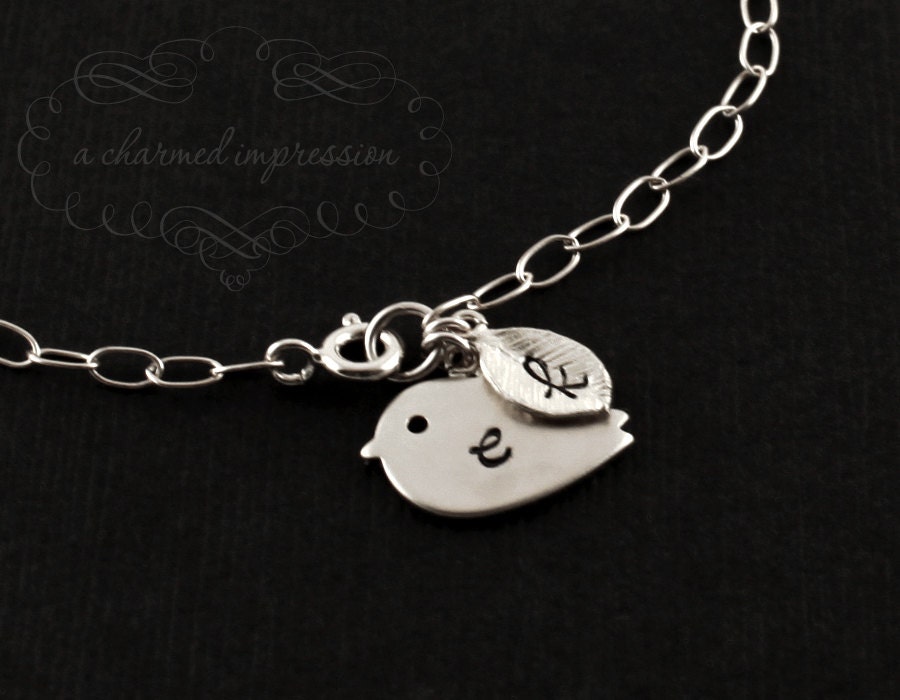 Personalized Bracelet . Initial Bracelet . Sterling Silver Charm Bracelet . Silver Bird Charm . Sterling Silver . Gift.Teen.Sister.Daughter
