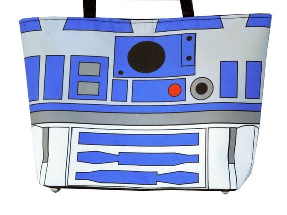 Large Printed Star Wars R2D2 Handbag with Silver Studded Hardware and Snap Closure