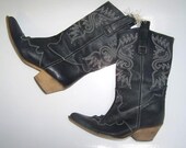 vintage cowboy boots western style small 36 3.5 6 darkblue with off white stitching