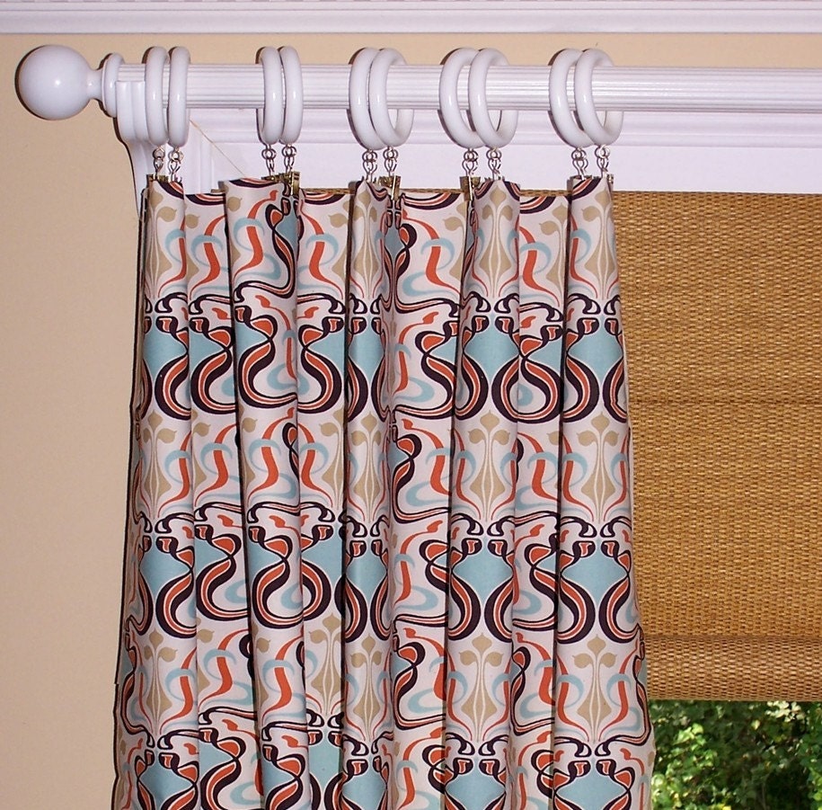 CURTAINS ORANGE GEOMETRIC Collection Two Drapery Panels 50 x 96 Modern Blue Premier Fabric Dots Diamonds 2 Drapes