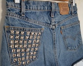 High Waisted Authentic LEVI Denim Cutoffs w/Silver Studded Pocket