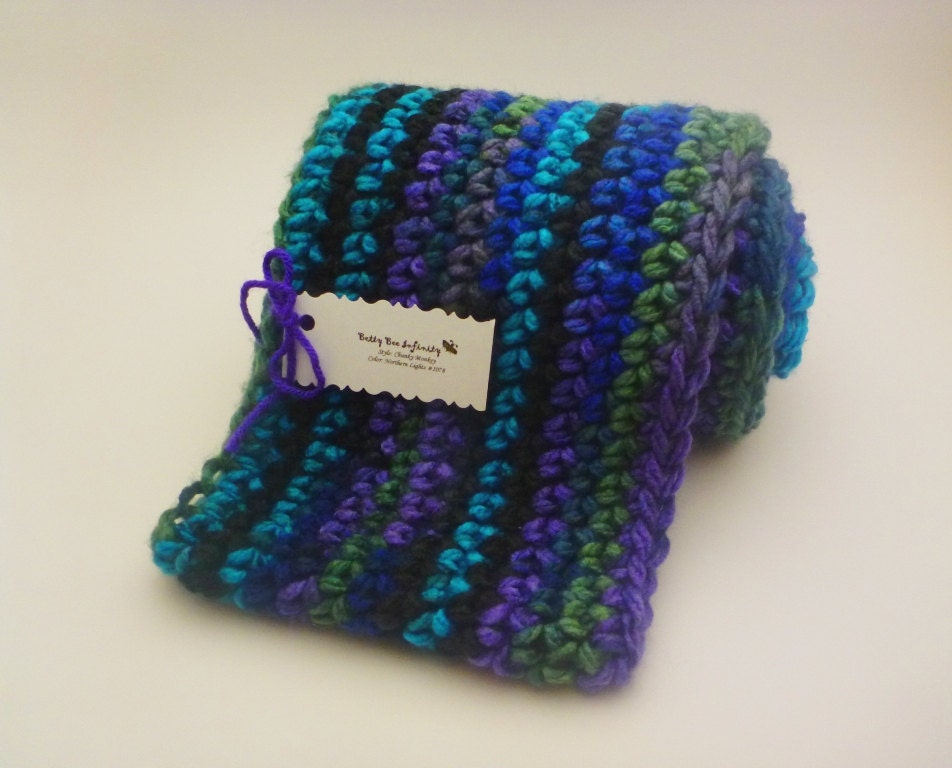 Handmade Crocheted Super Soft Acrylic Chunky Monkey Infinity Scarf  - Northern Lights 1078