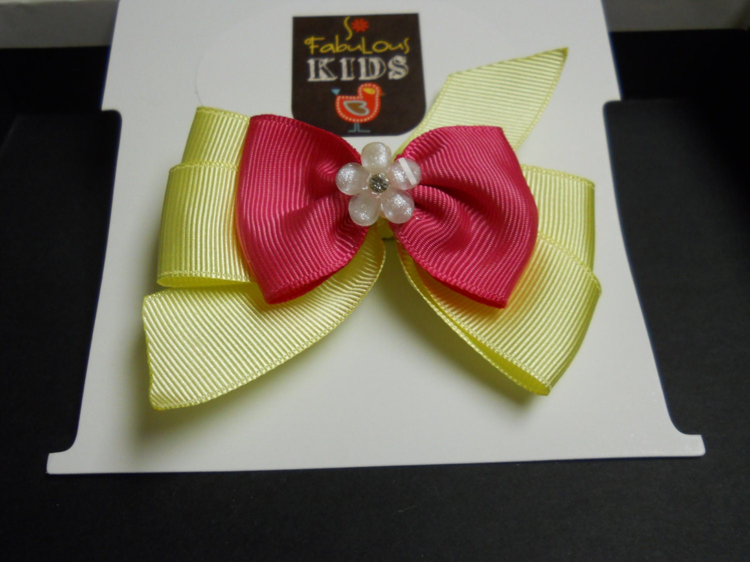 Yellow and Hot PInk Hair Bow Il_570xn