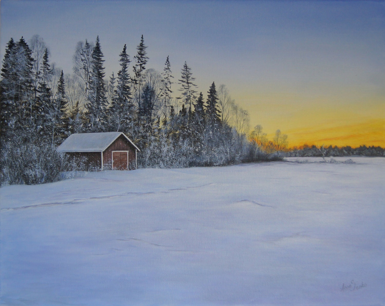 SALE - Serenity Original HAND PAINTED Winter Landscape 16" x 20" acrylic on canvas Wall Art