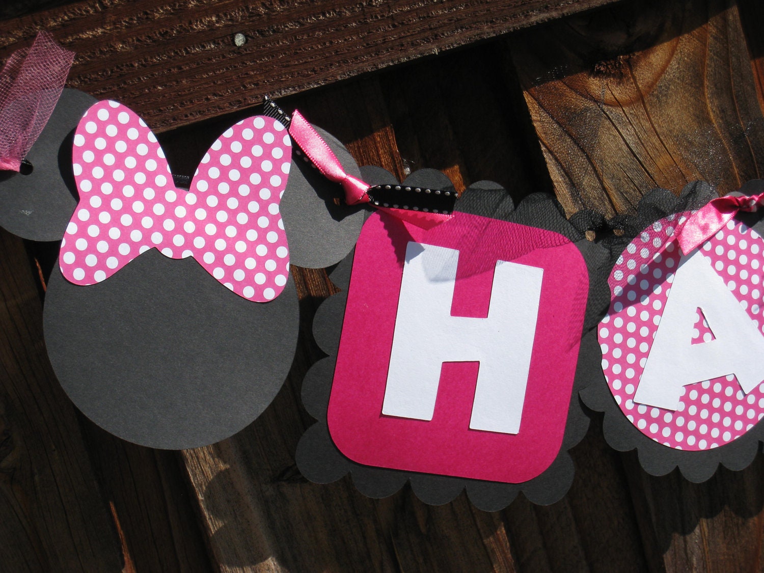 Minnie Mouse Birthday Banner in Hot Pink, Black, and White Polka Dot - Child's Age