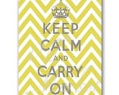 Keep Calm and Carry On in Gray on Yellow Chevron Print - Printable Digital Download - INSTANT DOWNLOAD