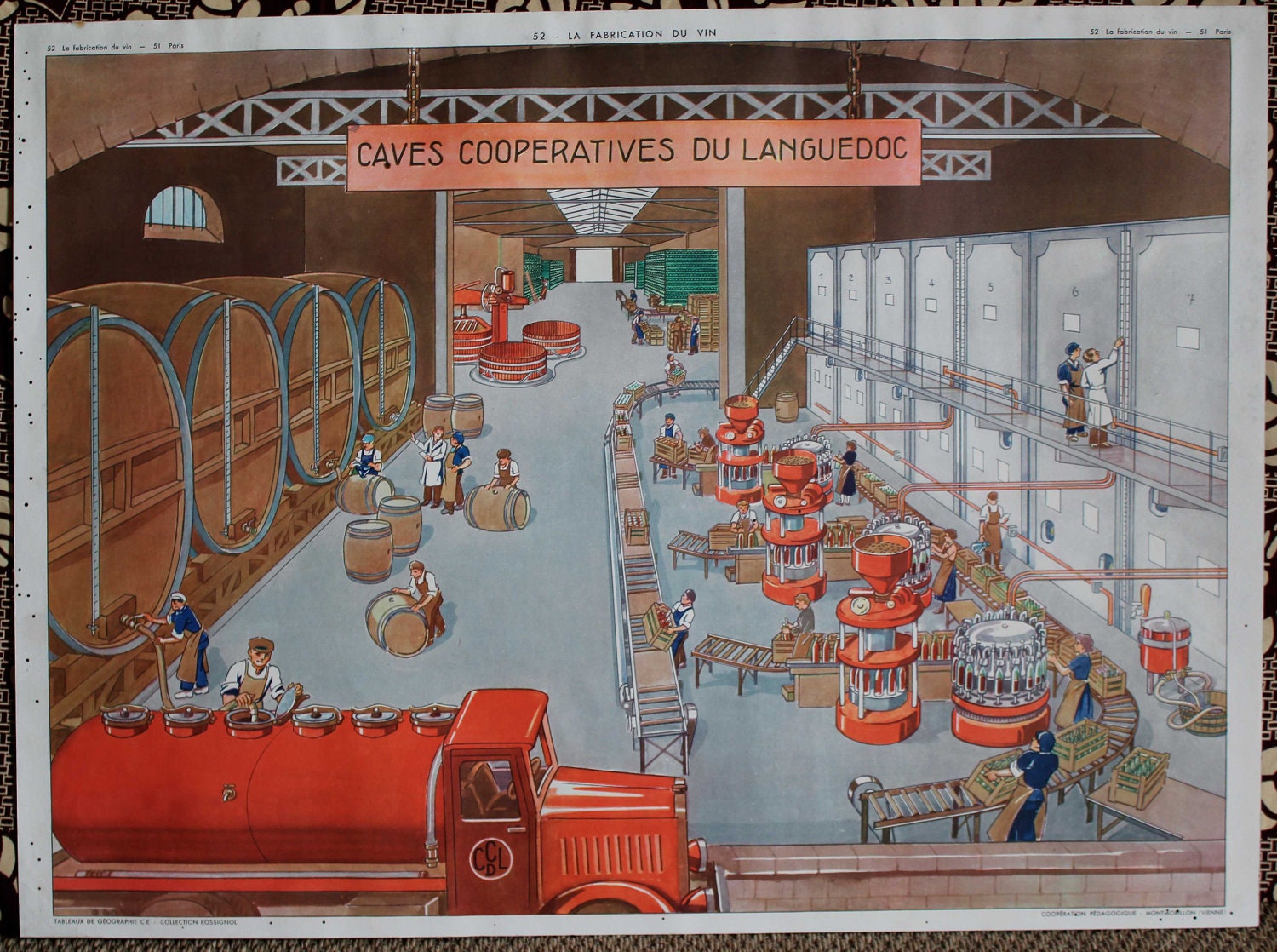 Vintage French school poster. Double sided . 1950's - 1960's PARIS
