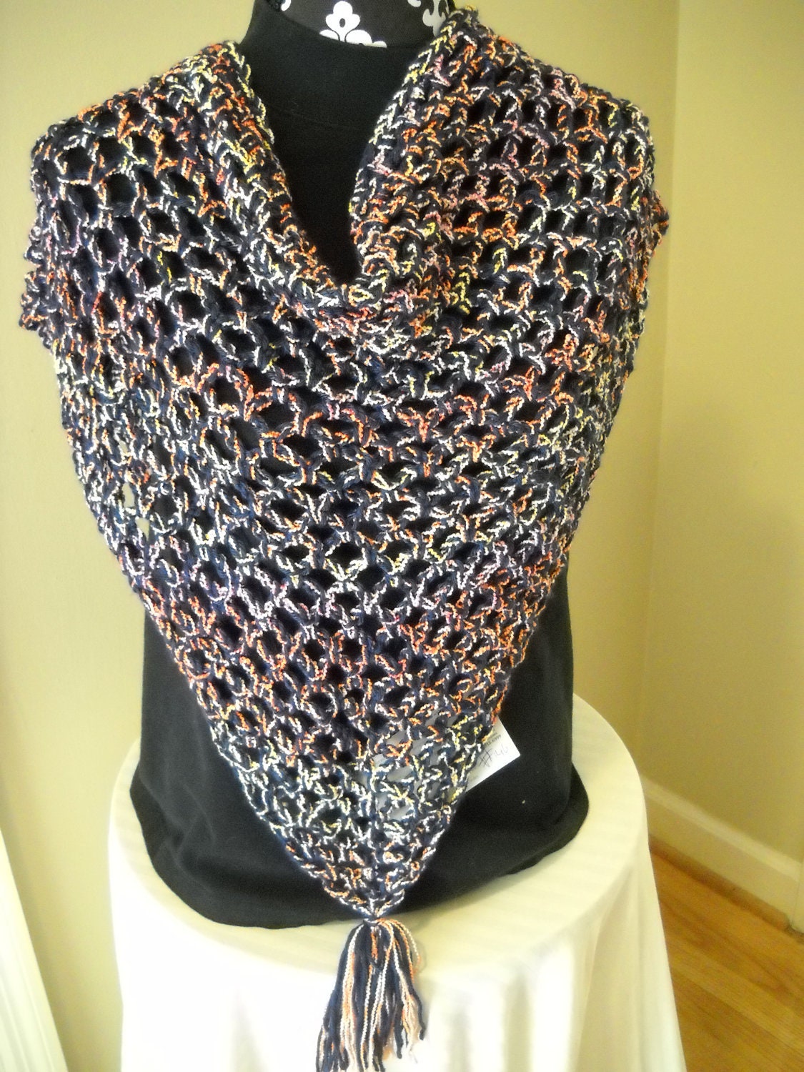 Triangle Scarf / Wrap / Shawl - "Daybreak Colors" - Navy  Blue/ Gold / Pink / Coral / Peach
