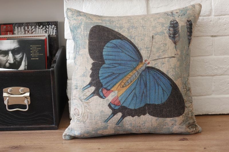 Butterfly design cotton throw pillow cover // housewares decorative pillow