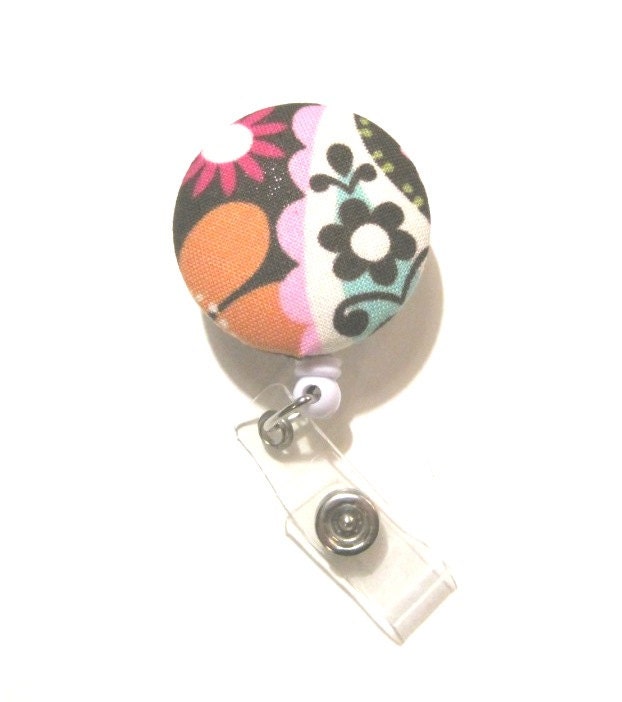 Cute Retractable ID BADGE Reel Holder, Lanyard made withBrown Orange Pretty Paisley Fabric