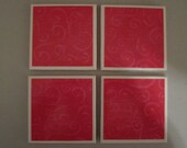 Red Swirl Tile Coasters - Set of 4