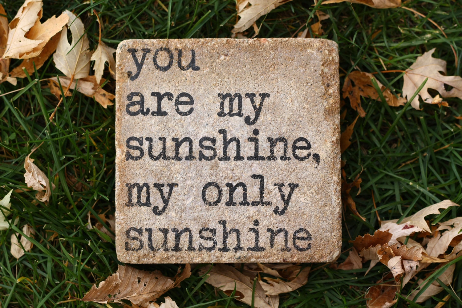 you are my sunshine my only sunshine. Rustic tumbled (concrete) paver. garden decor, nursery decor