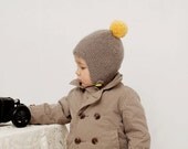 Baby boy pom pom hat childrens ear flap hat pale brown