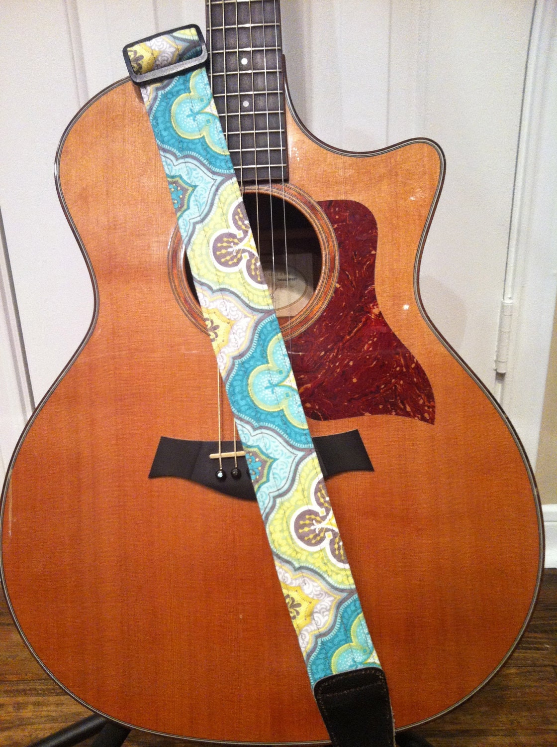 Guitar Strap - Handmade - Aqua, Yellow, Green