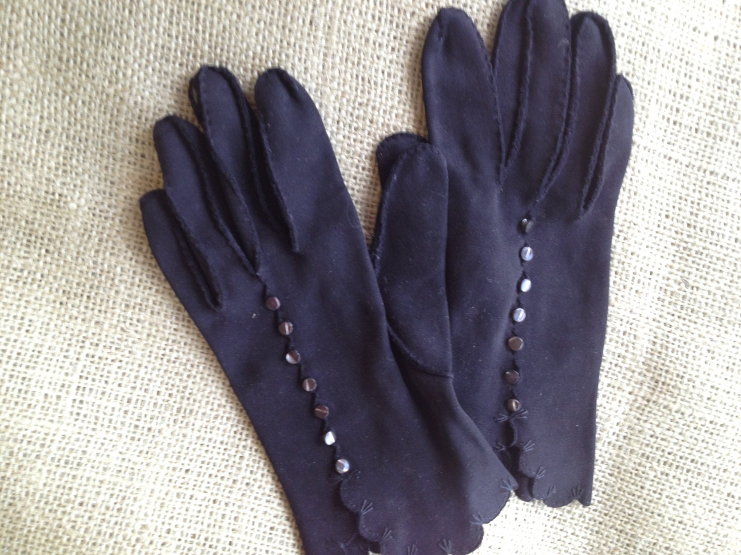 Lovely Ladies Button Embellished Black Handstitched Gloves