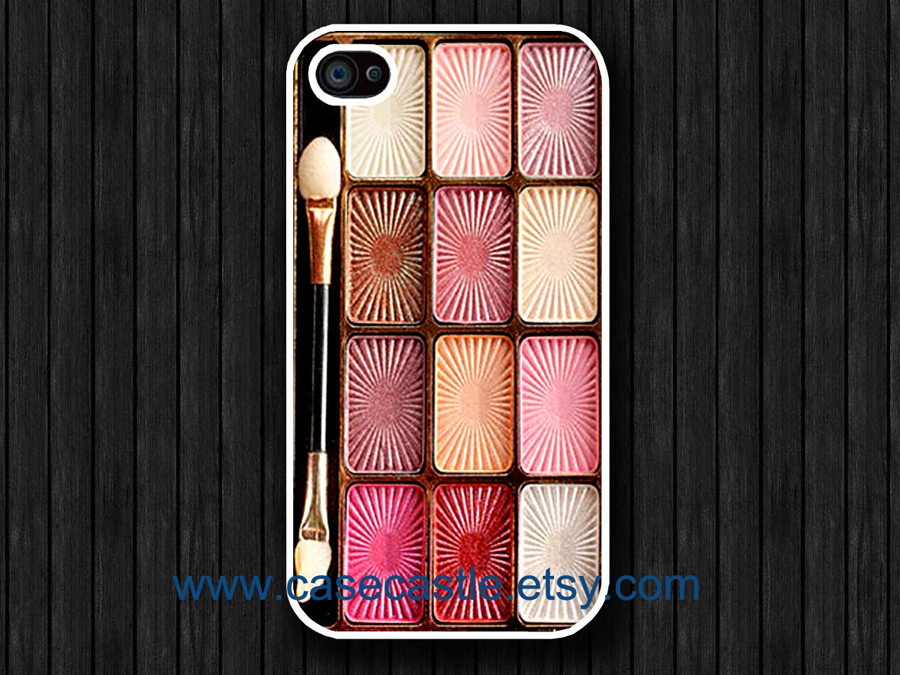 Eyeshadow Makeup Set on White Iphone 4 case, Iphone 4S case, Plastic hard case, Waterproof iphone case