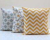 16" Pillow Covers Yellow Grey Combo 3 Helen Pillow Zig Zag Pillow Chain Link Pillow 16x16