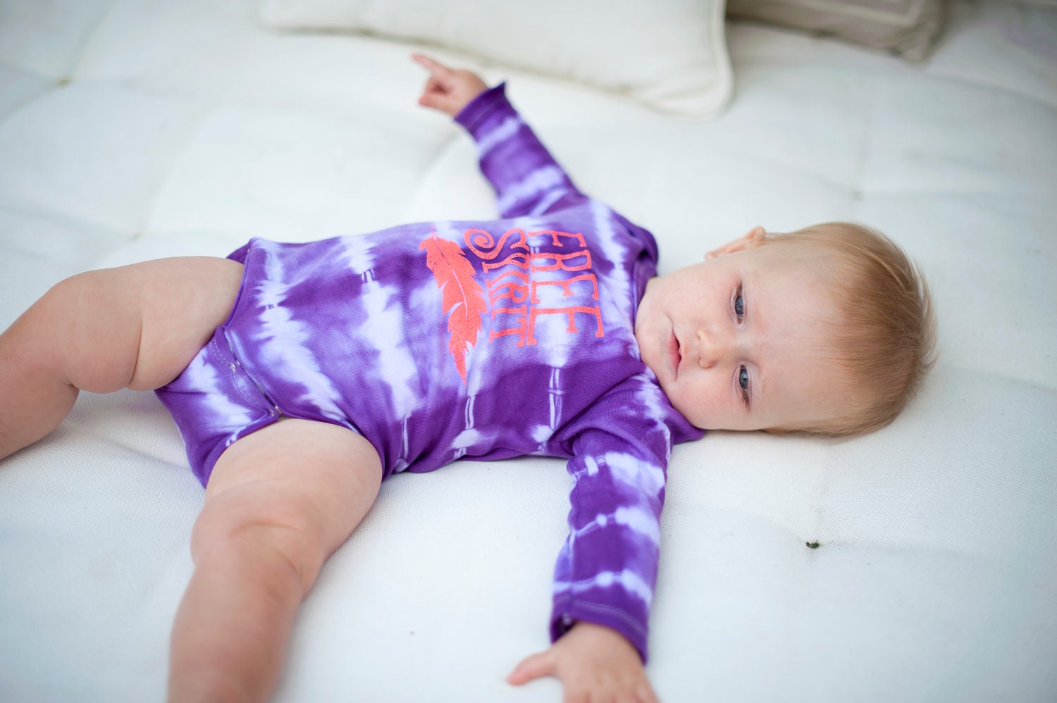 On Sale Free Spirit Purple Tie-Dye Baby Long Sleeve Onesie Bodysuit Romper Jumper, Great Baby Gift or First Birthday