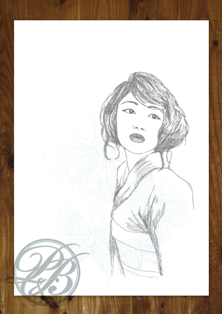 Geisha. A3 digital illustration print featuring Japanese woman. Original design, quality print.