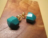 Polymer Clay Faceted Stud Earrings -- Glossy emerald green faceted clay bead on gold plated post earring, dainty and feminine