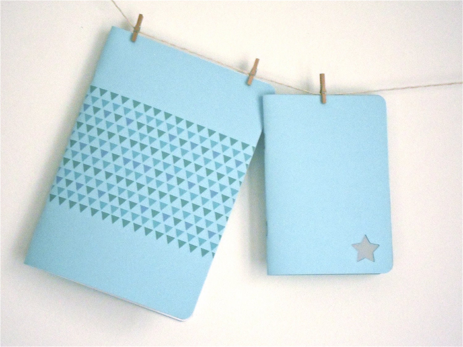 notebooks set triangles and star light blue