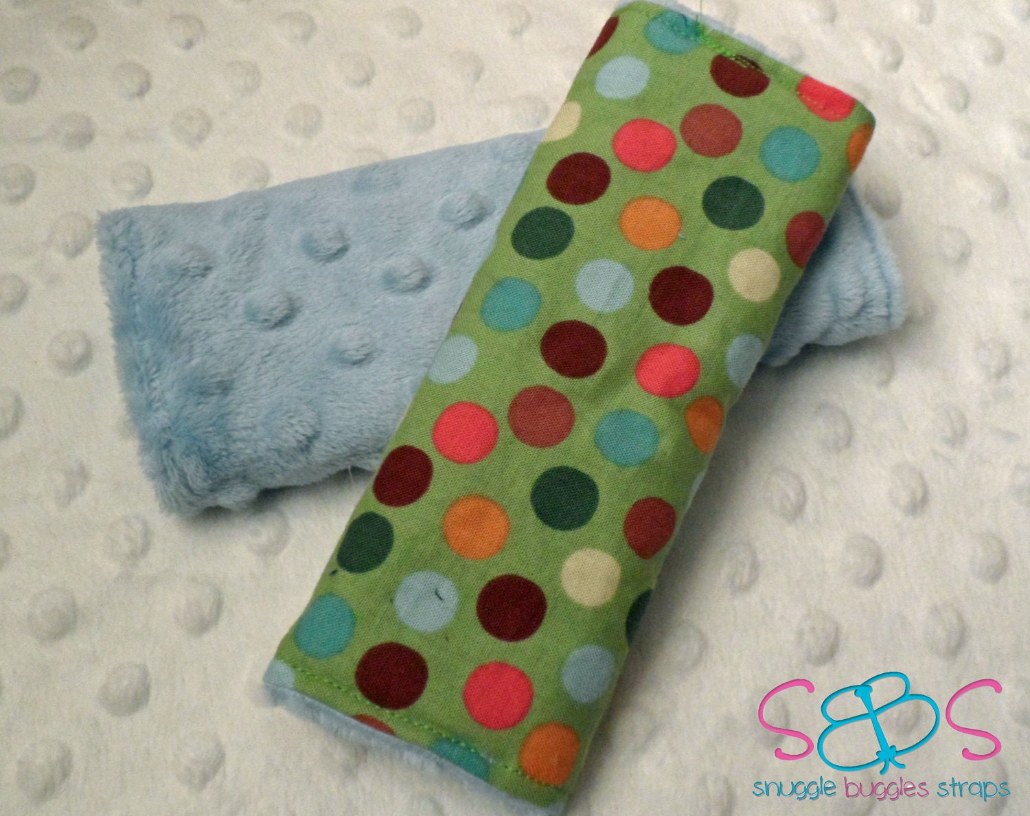 Neutral Polka Dots & Blue Minky Car Seat Strap Covers