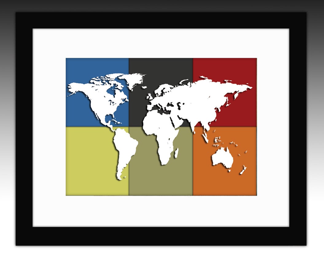 World map Original illustration art print 11"x17"- Photo quality print on fine art Paper - Fashion art print poster.