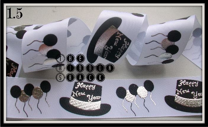 1.5 New Years Metallic Silver Hats and Balloons Grosgrain Ribbon Il_170x135