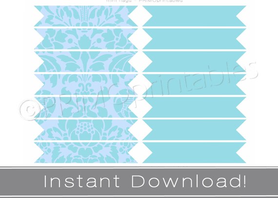 Printable straw flags INSTANT DOWNLOAD turquoise damask party decor printables DIY or cupcake flags Il_570xn
